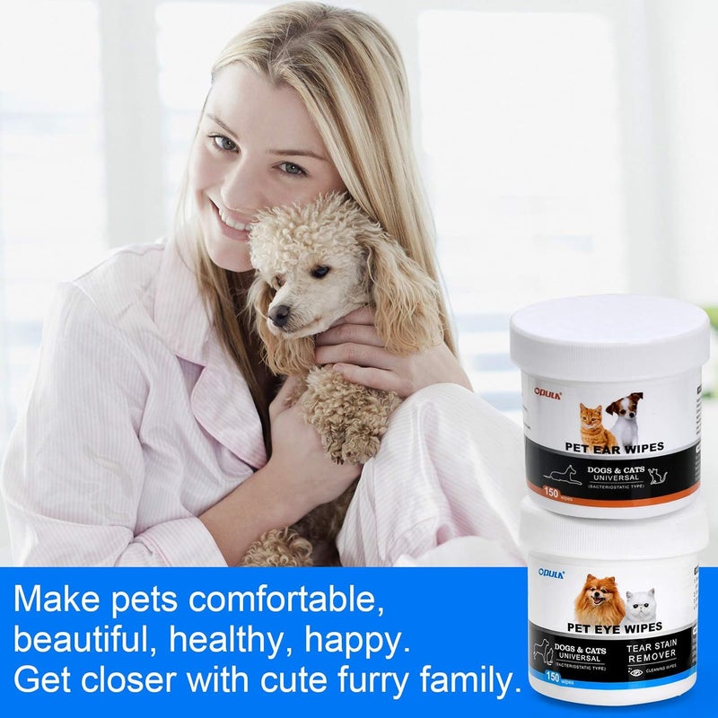 Opula Dog Ear Eye Cleaner Wipes,300 Count Cat Eye Ear Cleaning Wipes,Pet Wipes,150pcs Tear Stain Remover Wipes+150pcs Ear Wax Wipes,Non-Irritating,Dog&Cat Universal,Eliminate Odor - Image 5